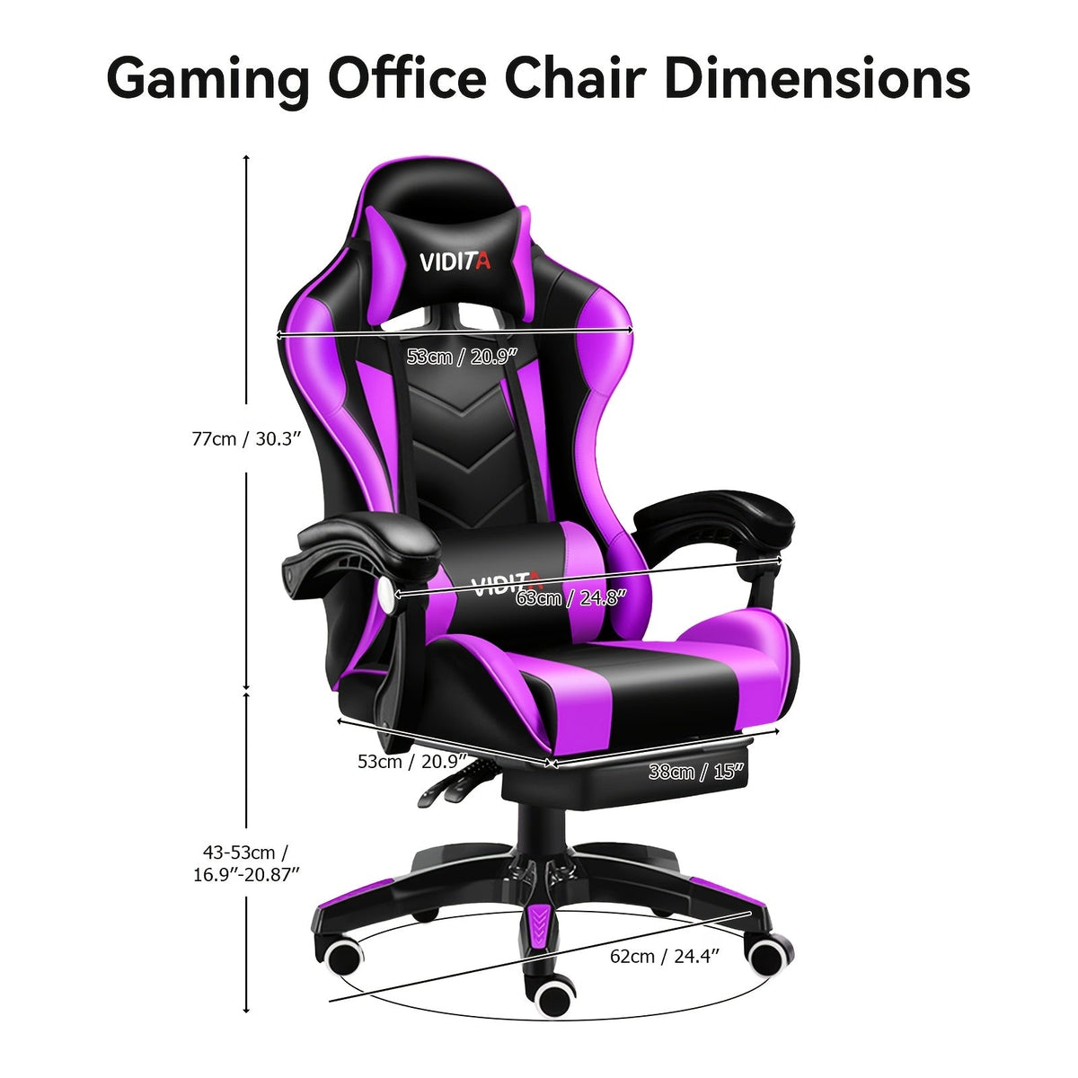 Chaise de jeu ergonomique à dossier haut style course avec repose-pieds et soutien lombaire – Chaise de bureau pivotante inclinable réglable, 8 couleurs