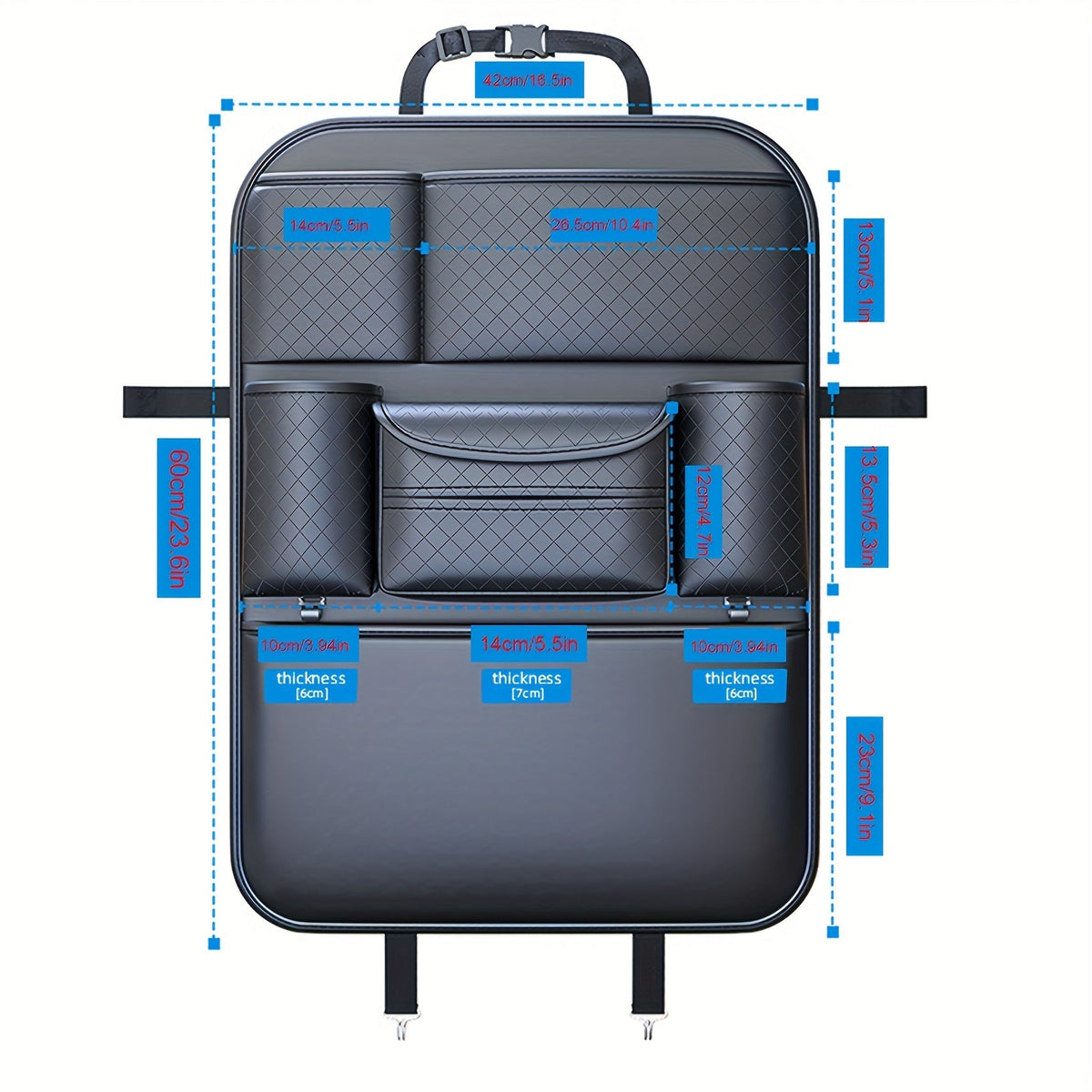 Organisateur de dossier de siège auto en cuir PU, grand sac de rangement multi-poches pour bouteilles d'eau, tablettes et ordinateurs portables – Organisateur d'intérieur de voiture élégant, noir classique, pour voitures, SUV et camions