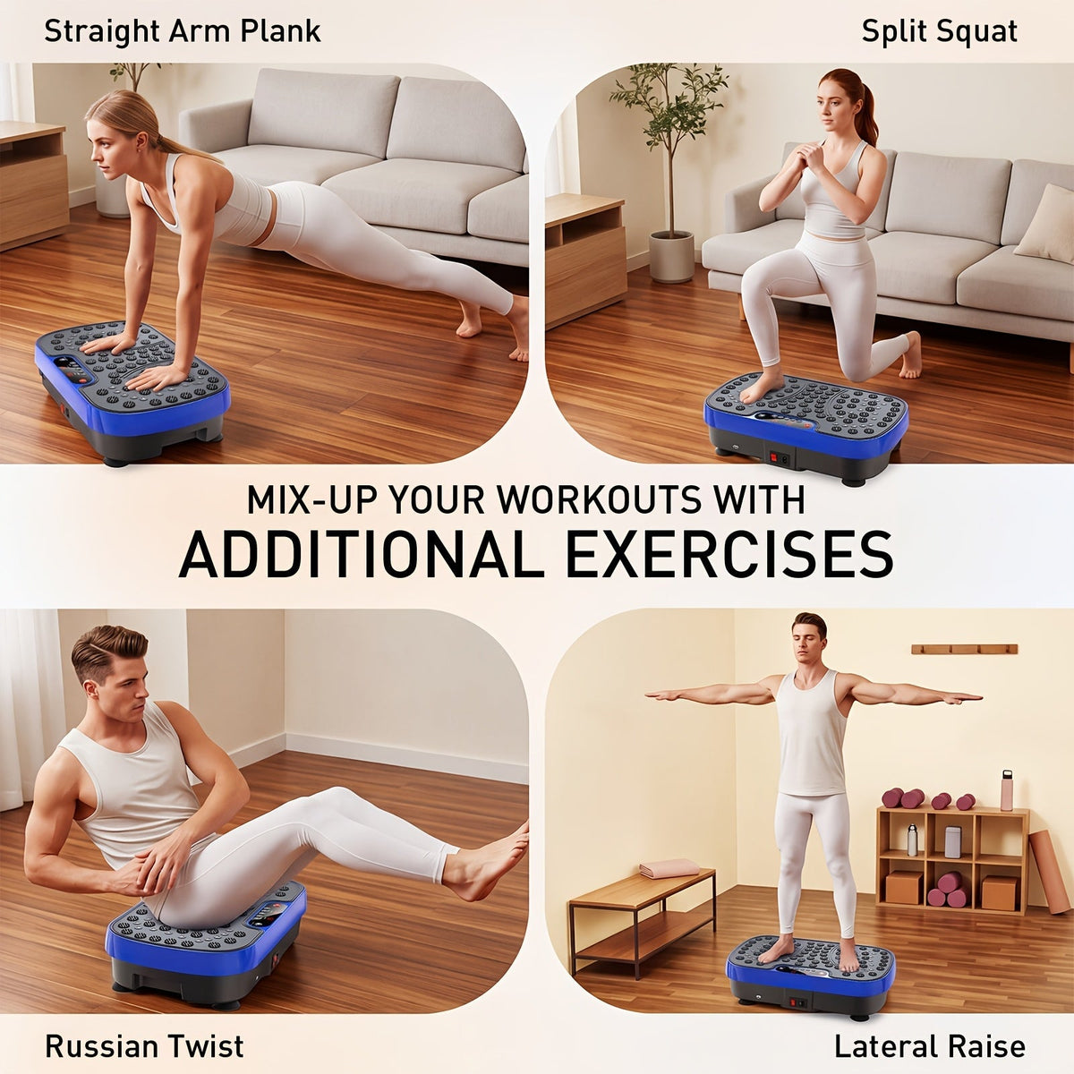 Plateforme vibrante pour entraînement complet du corps, appareil de fitness pour drainage lymphatique, moteur silencieux, contrôle de vitesse réglable, équipement d'exercice pour salle de sport à domicile pour perte de poids et tonification musculaire