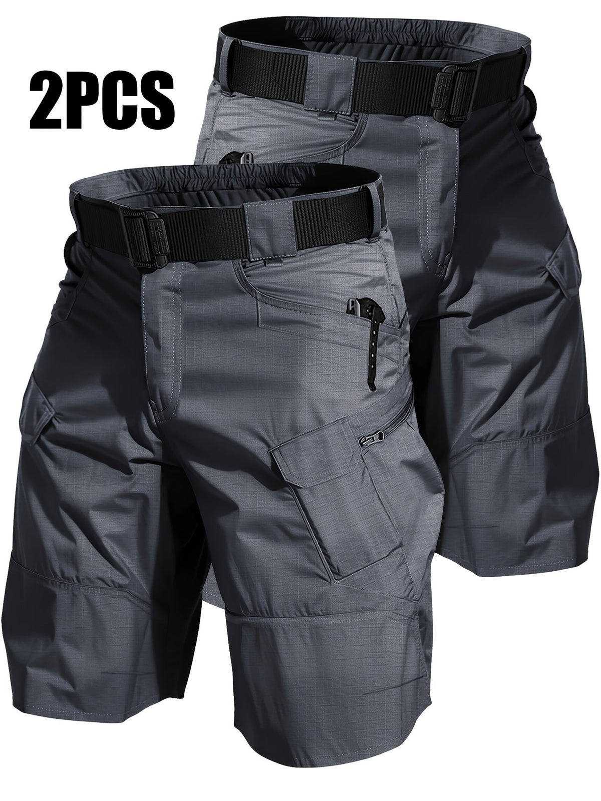 Lot de 2 shorts cargo pour homme à poches multiples - Shorts durables, coupe décontractée, parfaits pour la randonnée, le camping, la pêche et le travail, bas tactiques utilitaires pour homme, tailles S-XXXL, noir, gris, kaki, vert kaki