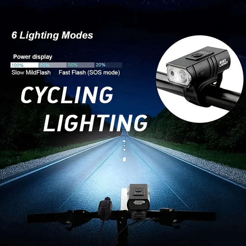 Ensemble d'éclairage de vélo ultra-lumineux rechargeable USB Type-C – Phare avant en alliage d'aluminium 6 modes & feu arrière 4 modes, éclairage LED pour vélo à charge rapide pour la conduite de nuit, le camping et la sécurité