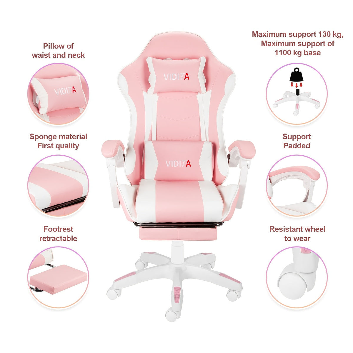 Chaise de bureau gaming ergonomique style course avec soutien lombaire, dossier haut réglable pour adultes et adolescents, fauteuil inclinable pour ordinateur PC