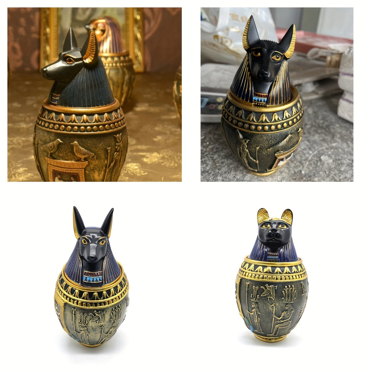 Urne funéraire pour animaux en résine Anubis égyptien et pot de conservation – Statue du dieu chat et chien, gardien pharaonique antique, urne souvenir décorative pour cendres, sculpture de décoration intérieure et objet funéraire de collection, 2 styles