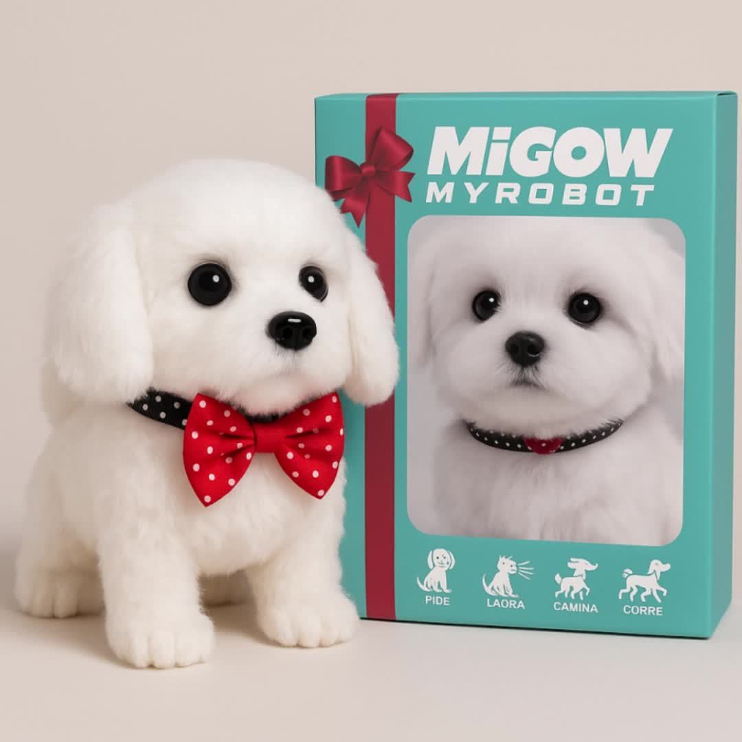 Chiot Labrador blanc interactif en peluche, jouet robotique qui marche, aboie et remue la queue, animal de compagnie électronique réaliste, idée cadeau pour anniversaire, Noël, fêtes, garçons et filles de 3 ans et plus
