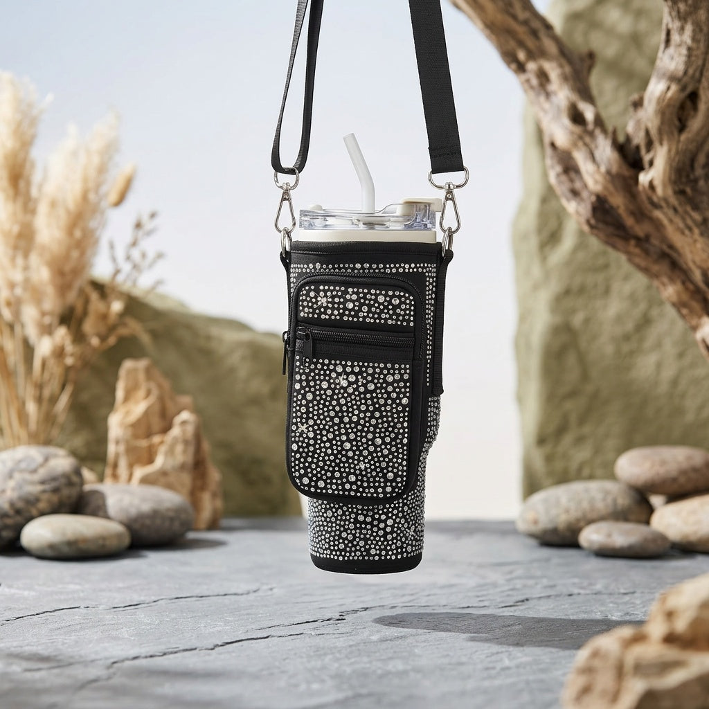 Sac porte-gobelet en néoprène avec poche pour téléphone et bandoulière réglable – Compatible avec les gobelets de 30 et 40 oz, porte-bouteille à clip pour la randonnée, le camping et les sports de plein air, 4 couleurs