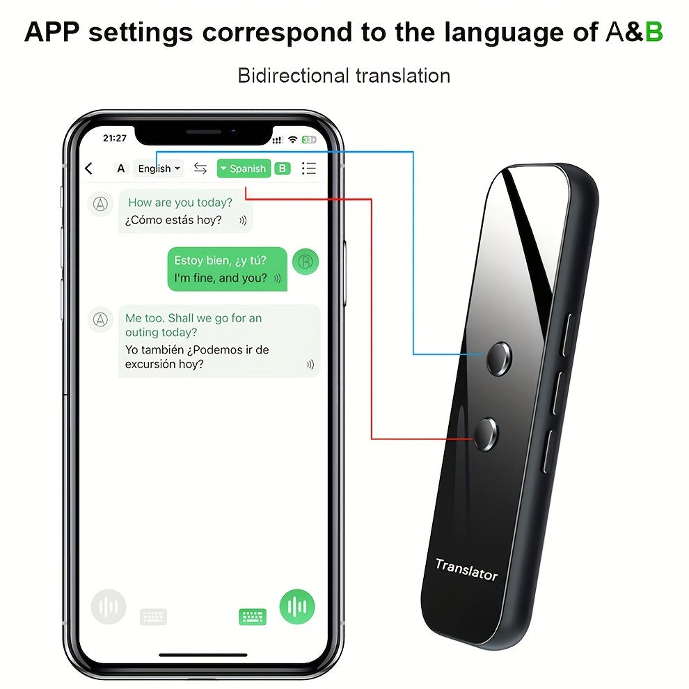 Appareil de traduction portable, traduction vocale instantanée bidirectionnelle en 137 langues, connecté à une application, traducteur haute précision pour les voyages, les affaires et l'apprentissage avec écouteurs