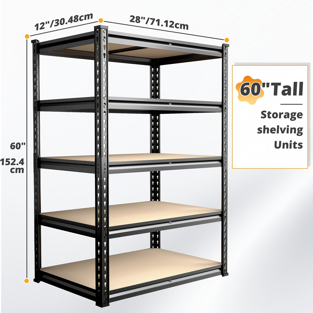 Étagère de rangement robuste en métal à 5 niveaux pour garage, 907 kg (2000 lb) – Étagère de rangement en acier réglable de 152 à 183 cm pour garage, sous-sol, garde-manger, cuisine et entrepôt, assemblage sans outils, noir