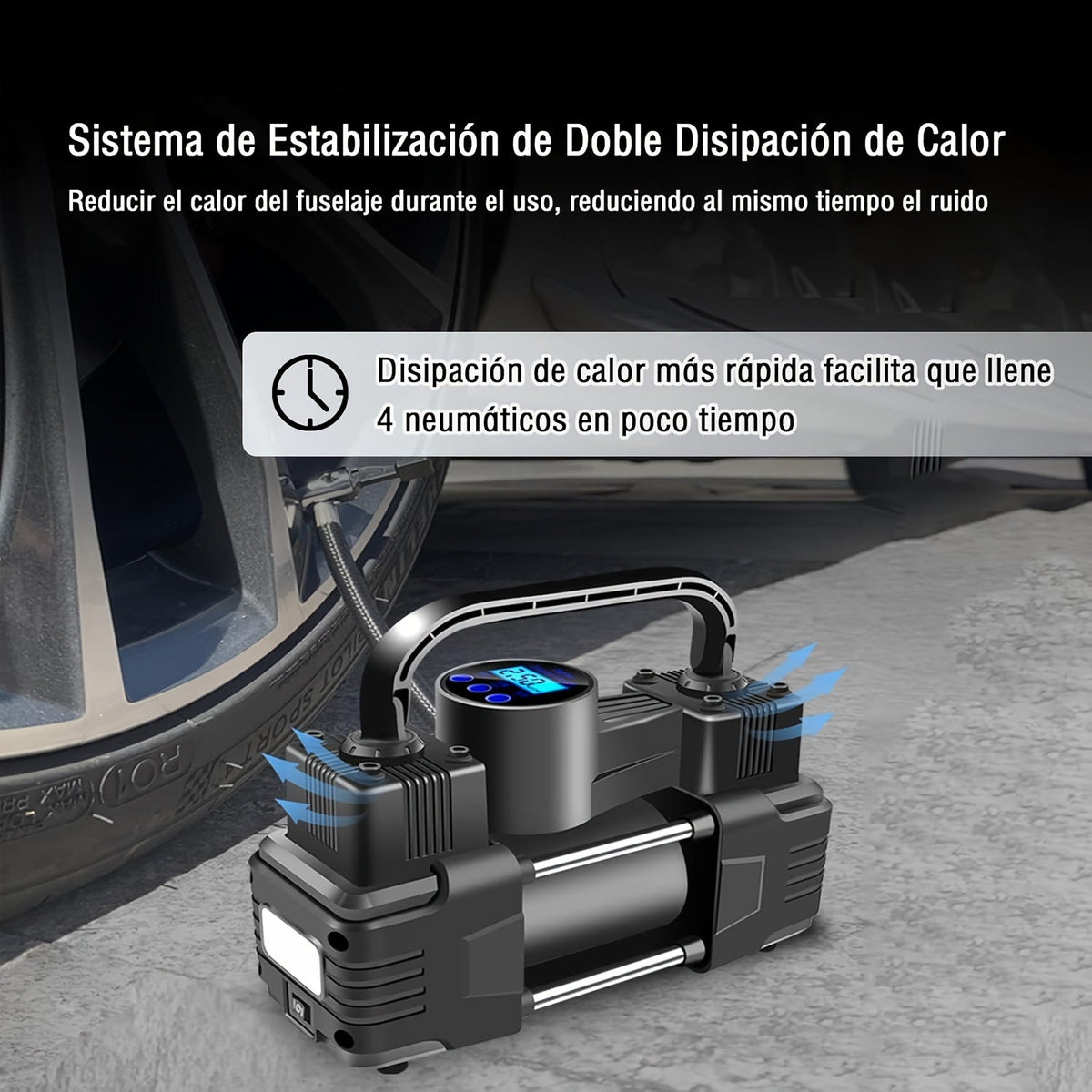 Compresseur d'air portable 12V 150 PSI – Pompe à air automatique à double cylindre avec manomètre numérique LED, arrêt automatique et lampe LED pour voiture, SUV, camion, vélo, ballon de basket et structures gonflables