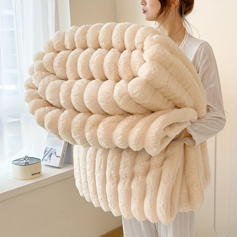 Couverture en polaire ultra-douce imitation fourrure de lapin 3D double face – Couverture confortable toutes saisons pour lit, canapé, voyage, camping | 7 couleurs, 4 tailles : blanc, gris foncé, rose, kaki, violet, gris