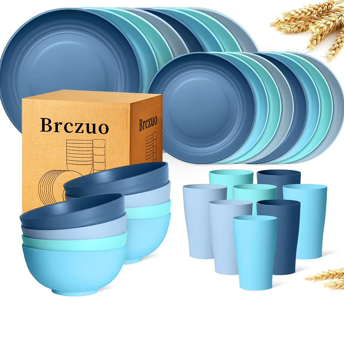 Black Wheat Straw Tableware Set β 16/32 Piece Unbreakable Eco-Friendly Plates Dessert Plates Bowls & Cups for 4-8 People, Outdoor Camping Party Wedding Halloween Kitchen Accessories