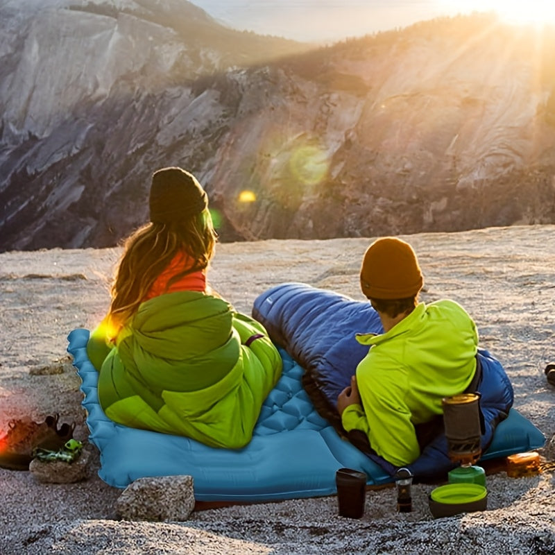 Matelas de couchage autogonflant ultraléger en nylon TPU, pompe intégrée, options une ou deux places, matelas de camping compact et portable pour le camping, la randonnée, le sac à dos, les voyages et les pique-niques, orange et bleu