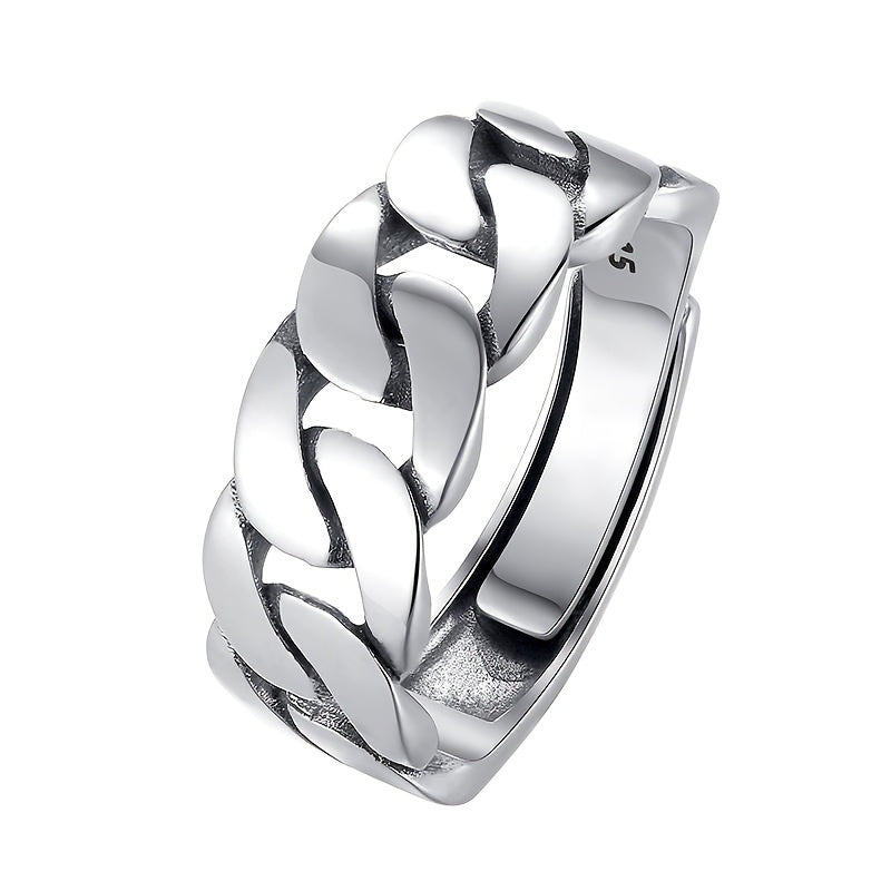 Bague cubaine réglable avec chaîne torsadée en argent 925 pour hommes et femmes – Bague unisexe pour index, bijou de style urbain unique, à superposer et à porter au quotidien