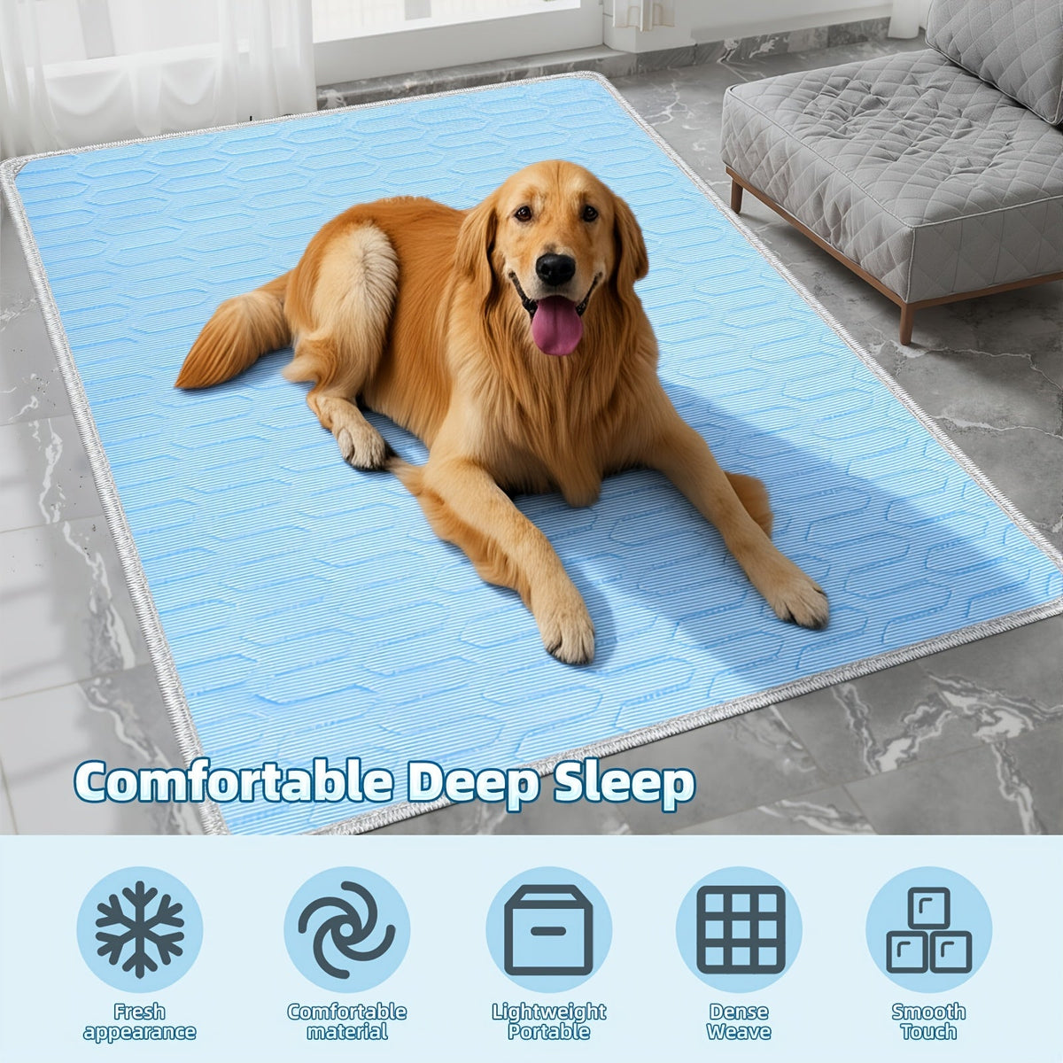 Tapis rafraîchissant pour animaux été 2026 – Coussin de couchage absorbant et effet frais pour chiens et chats, maintient les animaux au frais tout l'été, 3 tailles M/L/XL pour petits, moyens et grands animaux (bleu)