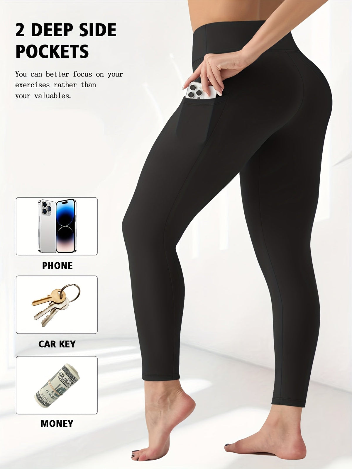 Pantalon de yoga grande taille pour femme avec poches – Legging chaud doublé en polaire taille haute pour l'automne et l'hiver, pantalon de sport moulant élastique, tailles 1XL-5XL en noir, gris, bordeaux et bleu marine