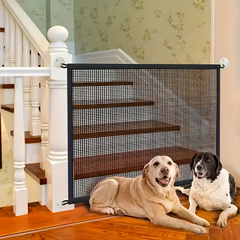 Barrière de sécurité pliable pour chiens et chats – Installation sans perçage, hauteur réglable, filet de protection, barrière légère et portable pour escaliers, portes et couloirs, usage intérieur