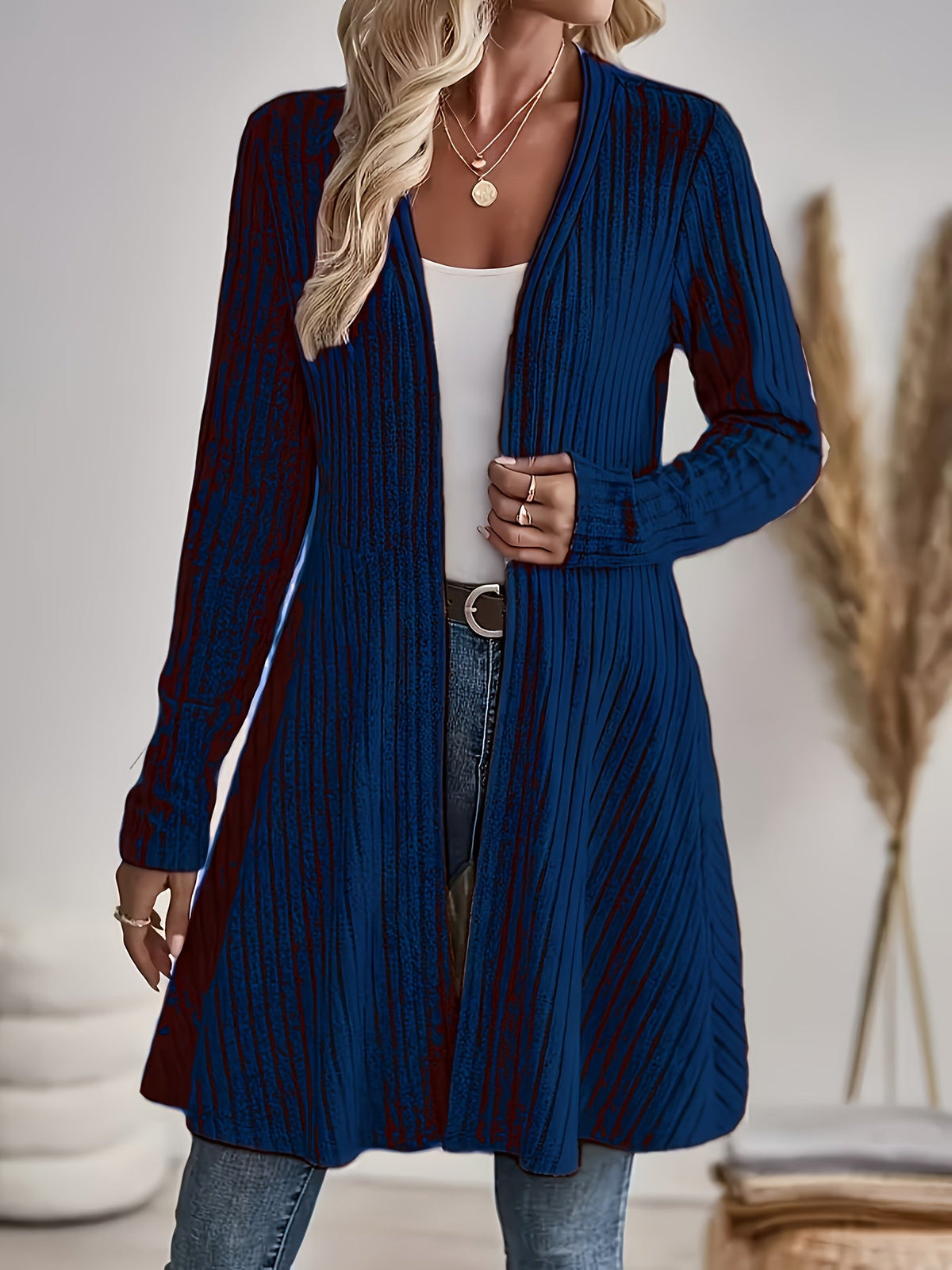 Gilet ouvert pour femme, cardigan en maille à manches longues, couleur unie, veste décontractée idéale pour la superposition, printemps automne S M L XL XXL