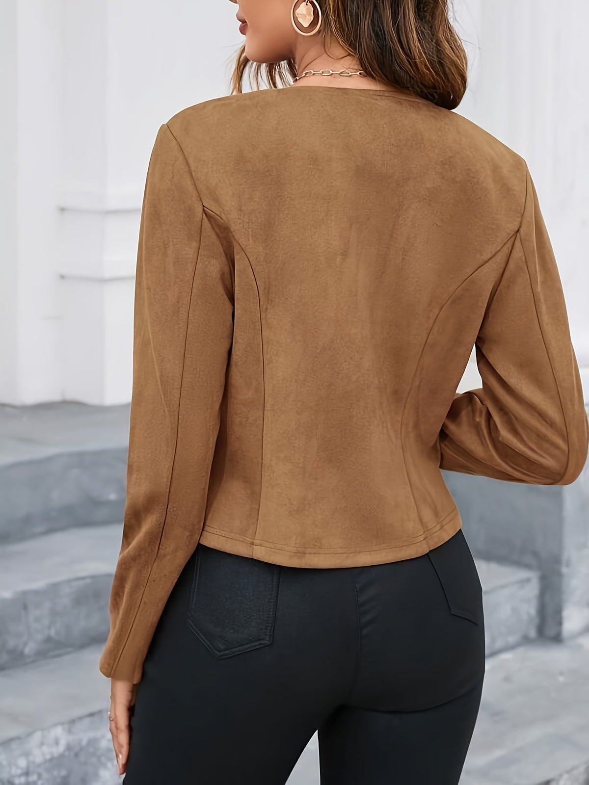 Gilet cardigan élégant pour femme, couleur unie, manches longues, tricoté, ouvert sur le devant, veste décontractée, tenue de printemps et d'automne - Kaki Rouille S M L XL XXL, pièce de superposition légère