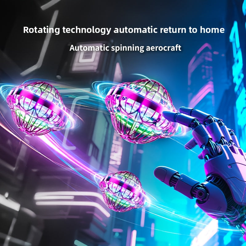 Jouet volant intelligent en forme de soucoupe volante, drone hexagonal rotatif à vol autonome, contrôlé par la main, robot volant d'intérieur, cadeau d'anniversaire ou de Noël pour enfants et adultes, bleu, violet, rouge