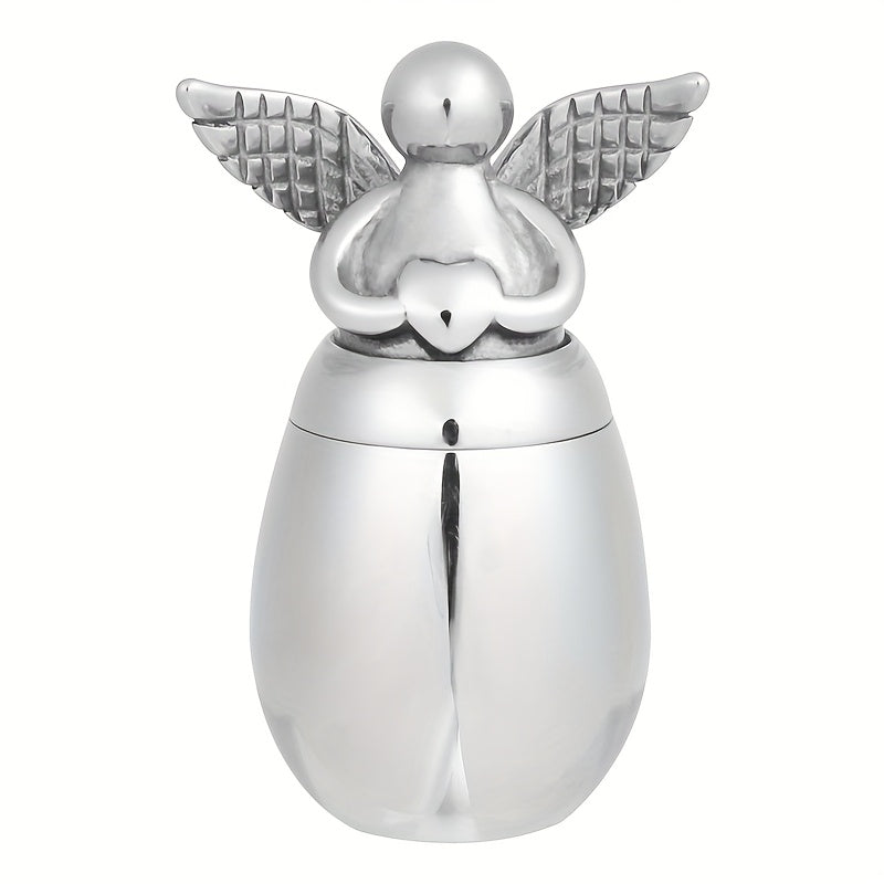 Petite urne souvenir pour cendres humaines – Mini urne funéraire en acier inoxydable avec motif ange, urne de partage pour proches, finition argentée