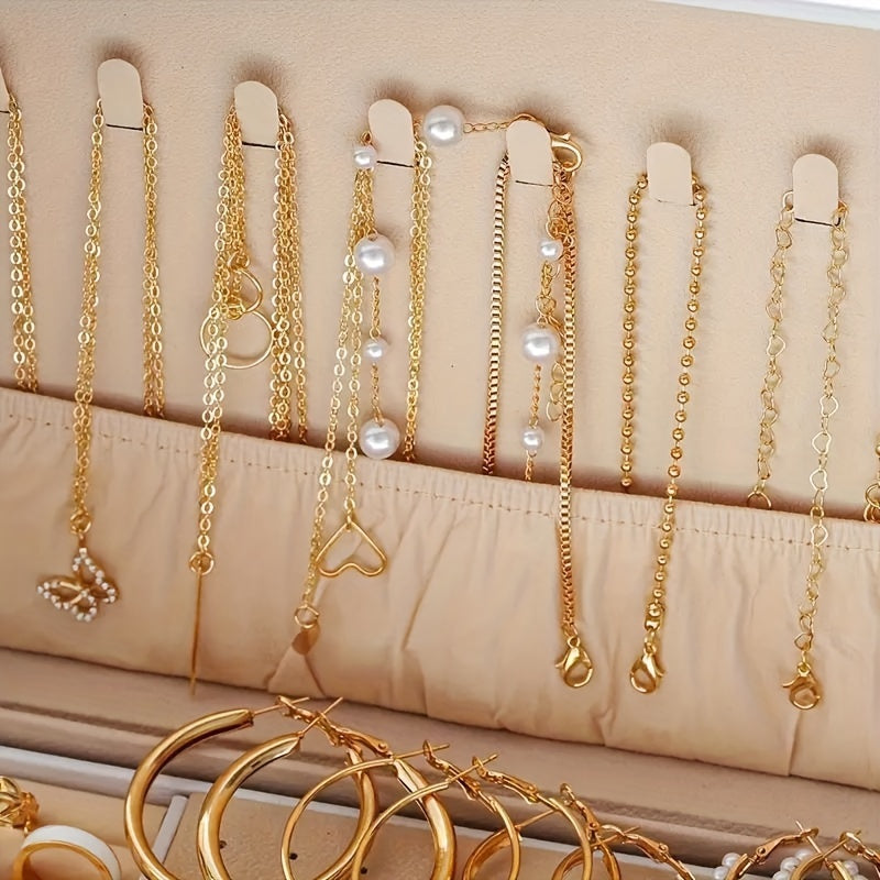 Ensemble de 86 bijoux fantaisie avec perles pour femme – Collier, bracelet, bagues et boucles d'oreilles avec breloques cœur, papillon, étoile et lune, accessoires de mode bohème pour fête, vacances, rendez-vous ou usage quotidien, idée cadeau
