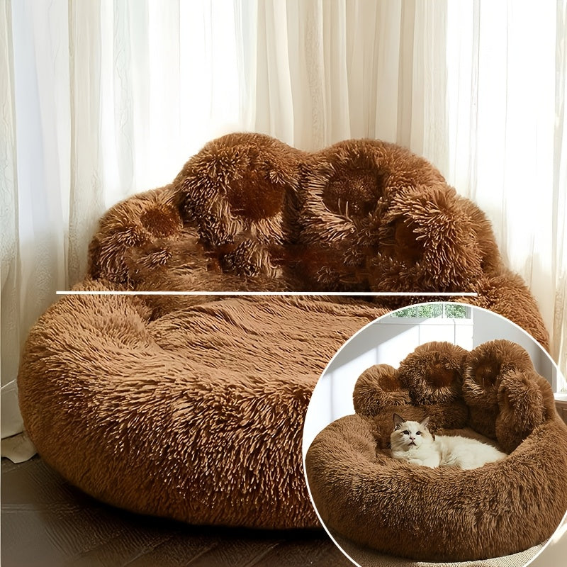 Panier rond pour chien et chat motif patte d’ours – Lit apaisant et doux pour animal de compagnie, antidérapant, chaud et confortable, petit, moyen, grand modèle, 50/60/70/90 cm, café/rose/gris