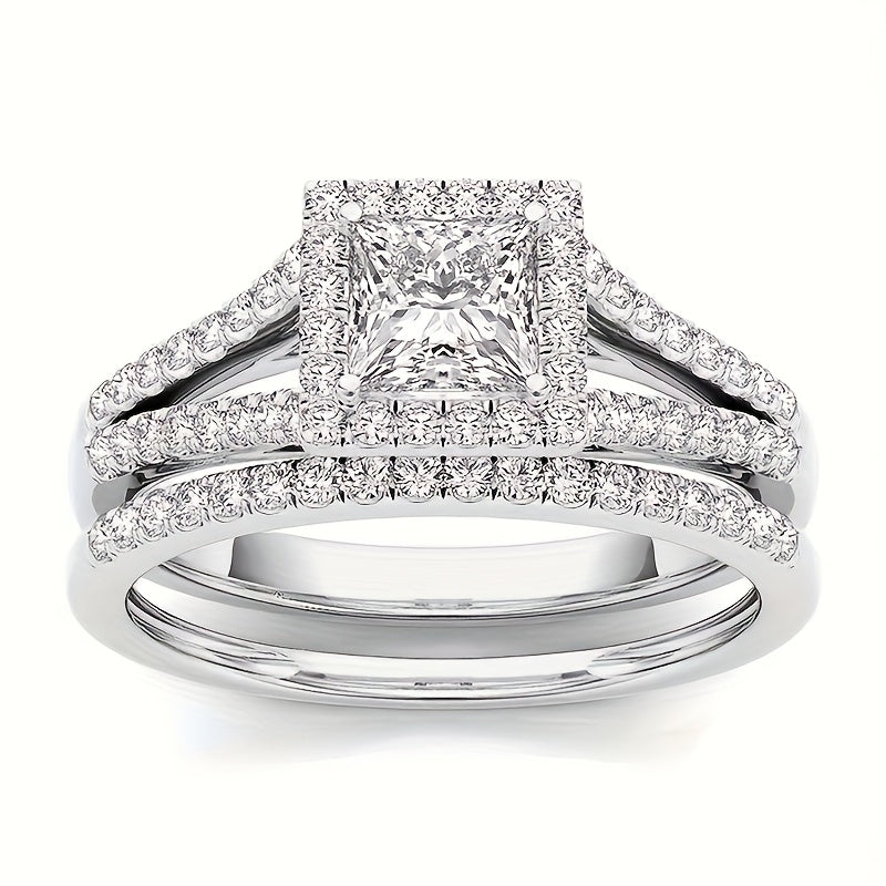 Ensemble de 9 bagues de mariage pour femme avec oxydes de zirconium taille princesse – Alliances empilables, cadeau de bijoux classique pour petite amie et épouse