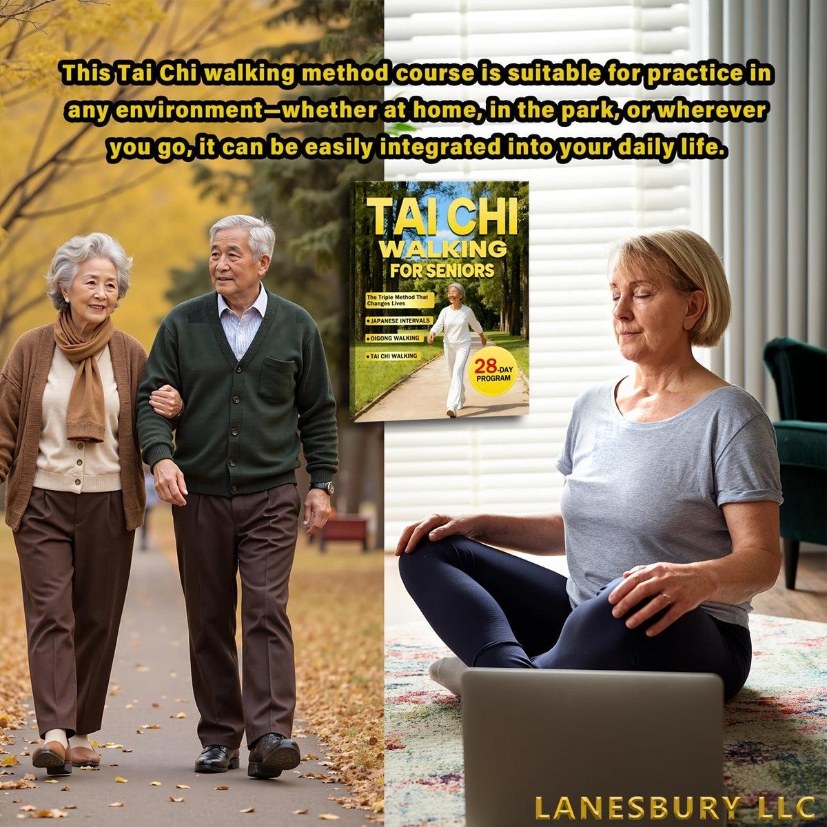 Marche Tai Chi pour les seniors - Perte de poids sans effort et soins doux avec la méthode triple sur 28 jours, intervalles japonais et marche Qigong, guide de fitness à faible impact pour les adultes âgés