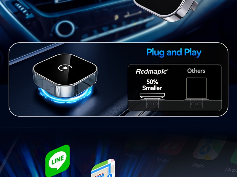Adaptateur CarPlay sans fil, mini dongle version améliorée 2026 – 2-en-1 pour iPhone et Android Auto, conversion de filaire à sans fil, USB-A et USB-C, double bande à faible latence, connexion automatique, certifié FCC