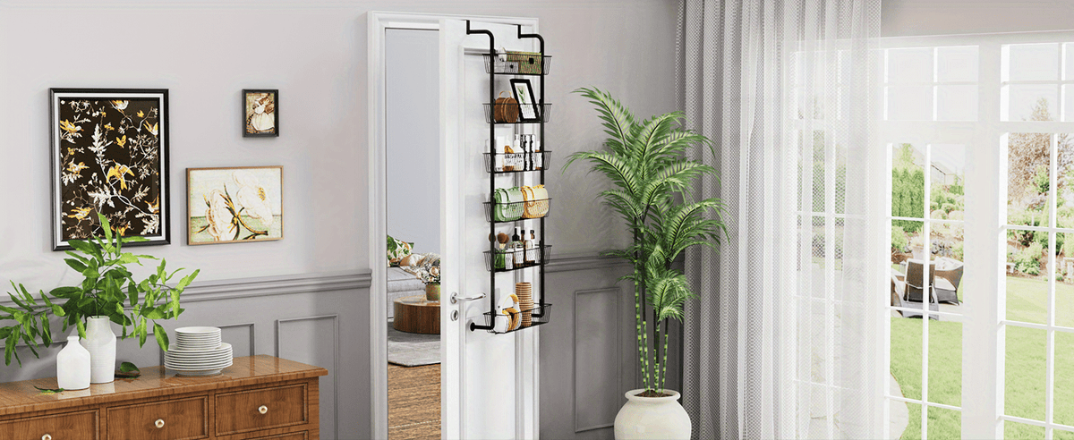 Organisateur de garde-manger suspendu sur porte, étagère à épices en métal à 8 et 6 niveaux – Rangement de cuisine pour porte de garde-manger, buanderie et salle de bain – Étagère à épices polyvalente en noir et blanc