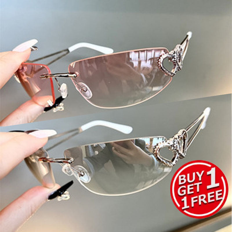 Lot de 2 paires de lunettes de soleil rétro Y2K sans monture à verres miroir pour couples – Lunettes esthétiques à verres dégradés assortis pour le quotidien, les séances photo, les festivals et les cadeaux, disponibles en 6 combinaisons de couleurs