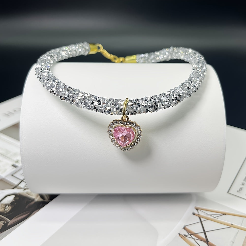 Collier pour chat avec pendentif cœur en strass - Collier élégant et brillant pour chats et petits chiens, collier de sécurité détachable réglable, bijou accessoire de mode pour animaux