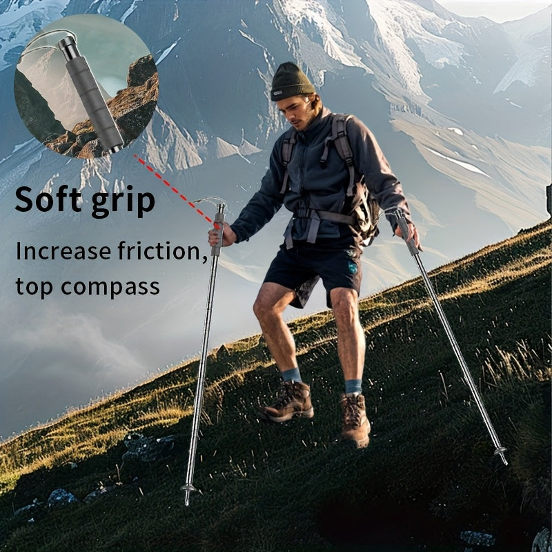 Bâton de randonnée tactique 7-en-1 – Canne de marche pliable et extensible avec boussole, pierre à feu, lame de scie, tournevis et pince, poignée ergonomique, cadeau idéal pour le camping et la randonnée de survie
