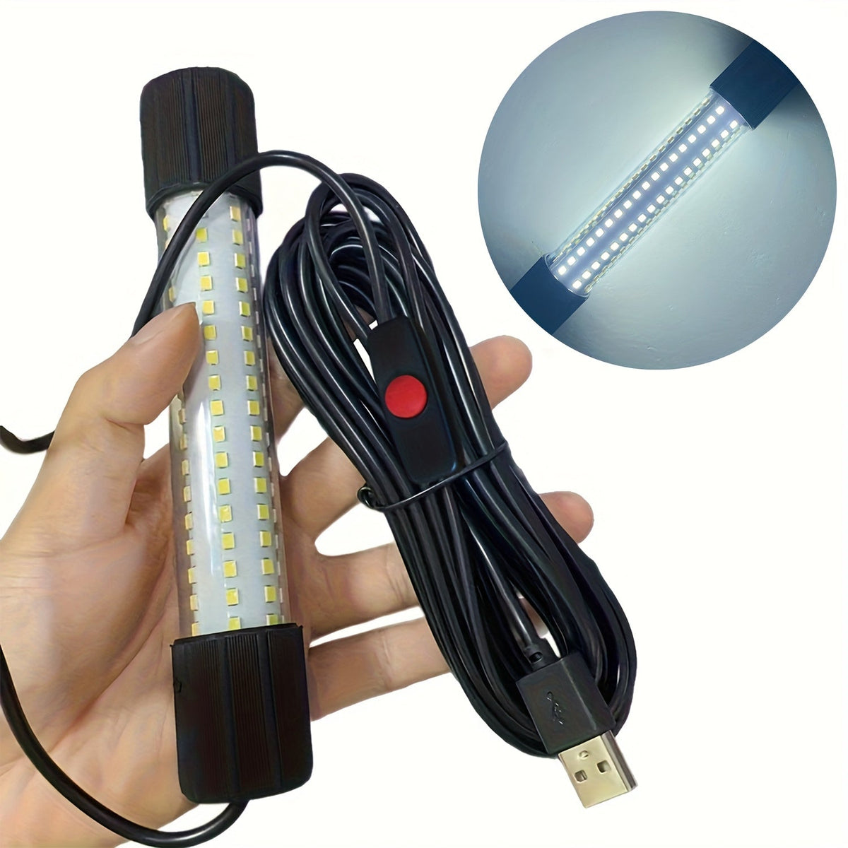Lampe de pêche sous-marine USB à 126 LED avec cordon de 5 m – Attracteur de poissons de nuit pour bateau, quai et pêche sur glace, options d'éclairage vert et blanc, lampe détecteur de poissons alimentée par USB