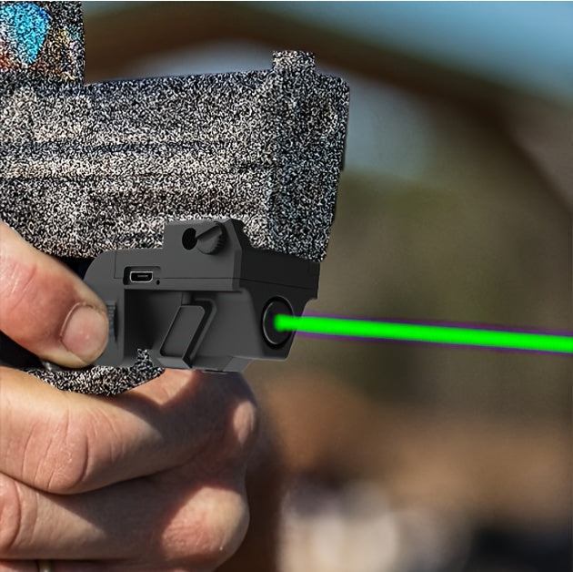 Viseur laser point vert rechargeable par USB – Montage sur rail Picatinny avec mode stroboscopique, 5 mW classe IIIA, compact et léger pour pistolets et fusils, rail de 21 mm, autonomie de 2,5 h