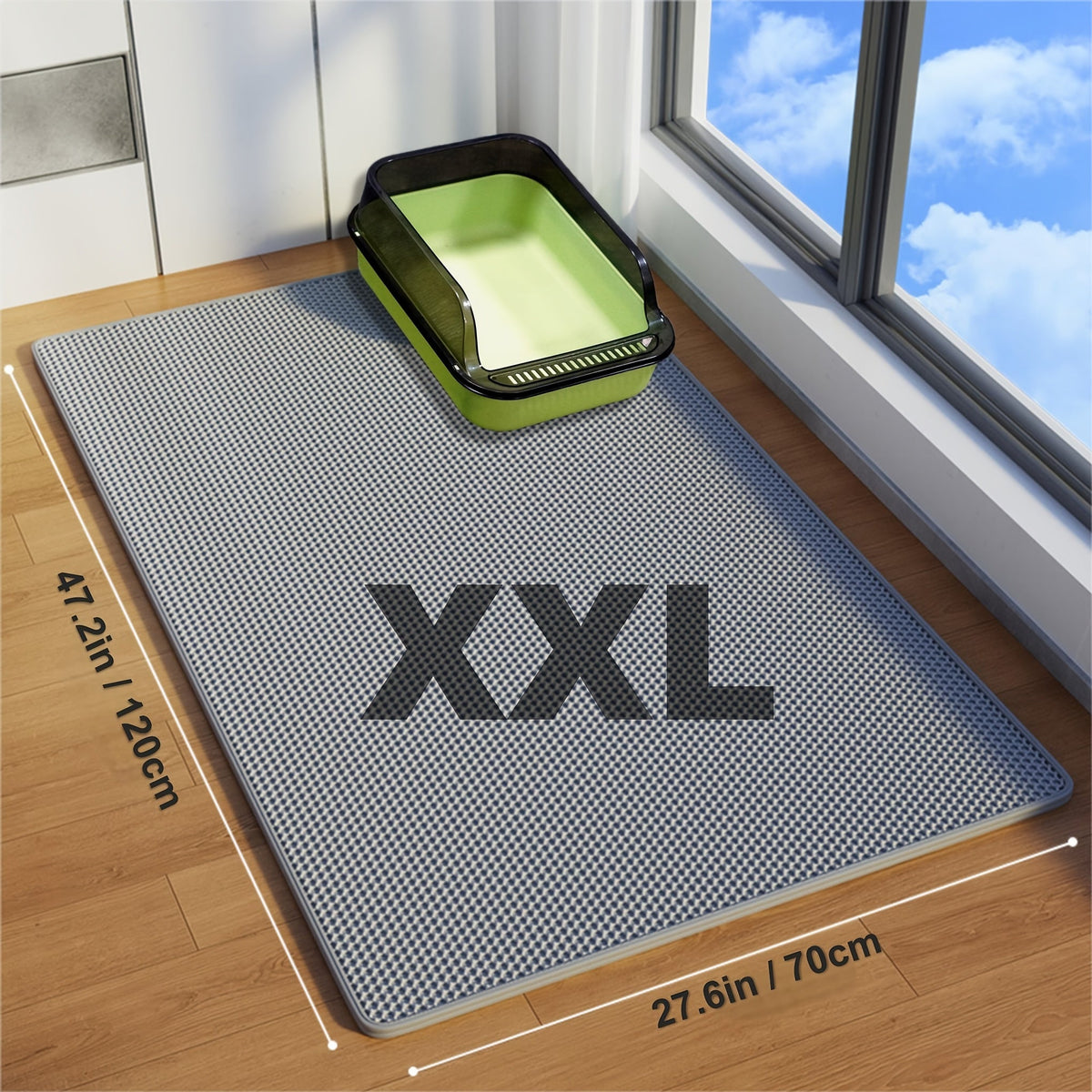 Tapis de litière pour chat double épaisseur extra large XXL 120x70 cm - Matériau EVA anti-éclaboussures et étanche, tapis antidérapant, lavable et anti-odeurs pour retenir la litière, beige