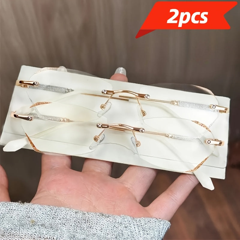 Lot de 2 lunettes de lecture sans monture à effet diamant pour femmes – Verres PC anti-lumière bleue, monture en métal légère, plaquettes de nez flexibles, puissances de +1.0 à +4.0 pour l'ordinateur et la lecture