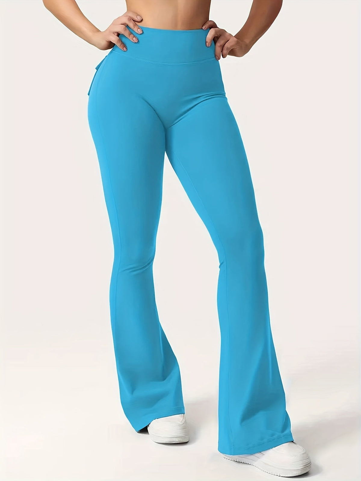 Ensemble 3 pièces pour femme : pantalon de yoga évasé à taille haute avec ceinture et poches, legging galbant effet push-up, squat-proof, 90 % polyester extensible, coupe évasée pour le sport, la gym, la course et le quotidien