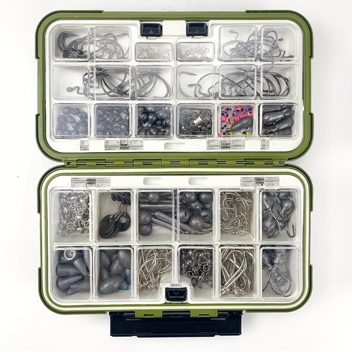 Kit de leurres de pêche 306 pcs et 84 pcs – Boîte de pêche complète avec hameçons, plombs, flotteurs, turluttes, perles, émerillons et agrafes | Ensemble d'accessoires de pêche en eau douce pour bar, truite et carpe