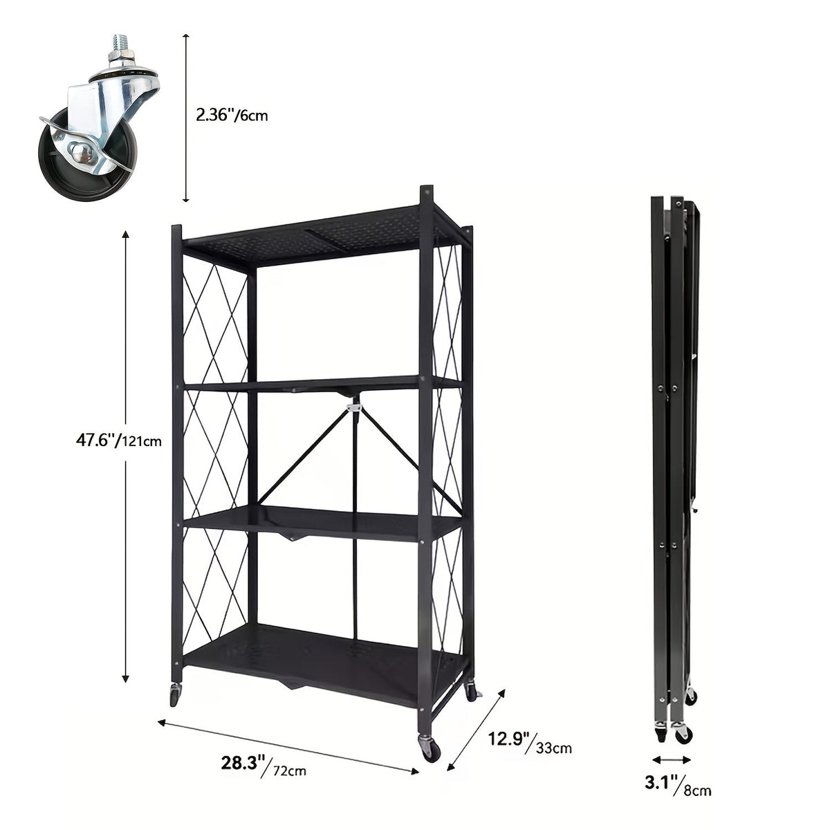 Heavy Duty Folding Storage Rack with Wheels β 3/4/5-Tier Portable Floor-Standing Shelf, No Assembly Required, for Home, Office, Bedroom & Dorm, 4 Colors Available