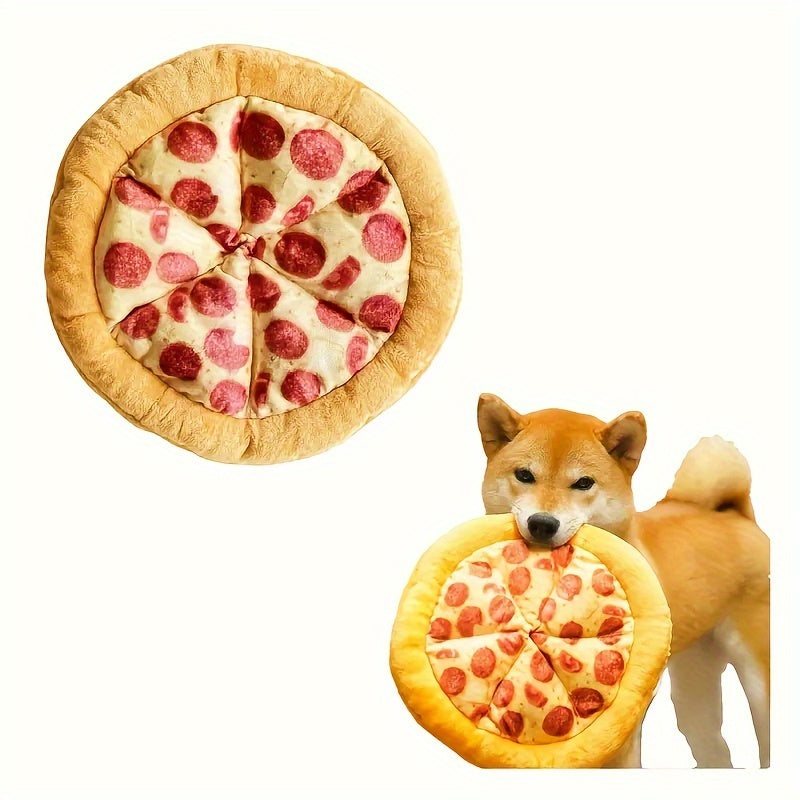 Jouet pour chien en peluche Pizza au pepperoni qui fait du bruit – Jouet à mâcher interactif et doux en polyester avec sifflet pour toutes les races, jouet amusant pour chien sur le thème de la nourriture pour chiots et chiens adultes