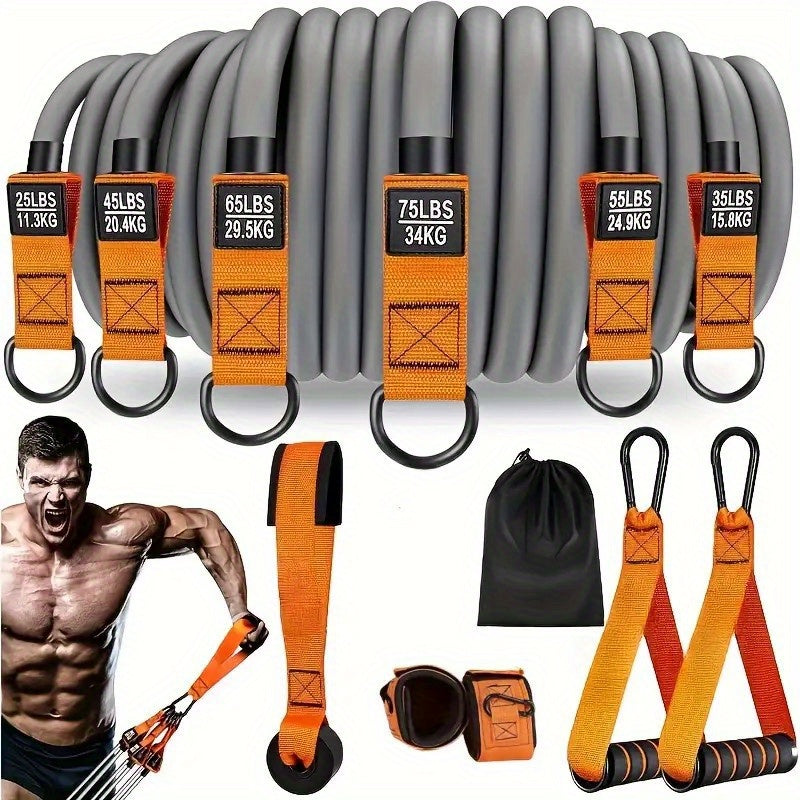 Ensemble de bandes de résistance robustes de 136 kg, kit de musculation pour salle de sport à domicile avec poignées, ancrage de porte et sangles de cheville, entraînement complet du corps pour le renforcement musculaire, la tonification et la rééducation