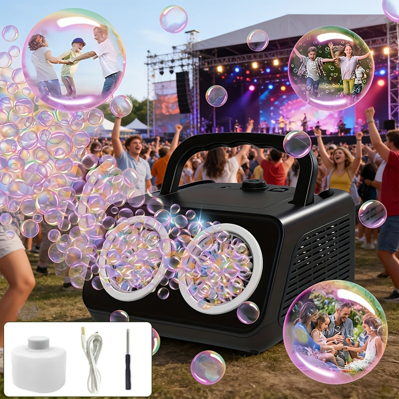 Machine à bulles automatique améliorée, conception épaissie à 2 ventilateurs, plus de 20 000 bulles par minute, sur secteur ou sur piles, souffleur de bulles portable pour intérieur et extérieur pour fêtes d'anniversaire, mariages, enfants, blanc noir