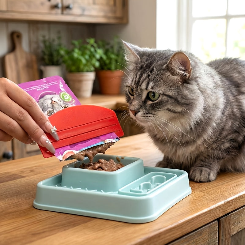 Spatule doseuse pour nourriture humide pour chat - Ustensile de portionnement en plastique anti-gaspillage pour boîtes de conserve, garde les mains propres, sans piles, idéal pour chatons et chats adultes, 6 couleurs