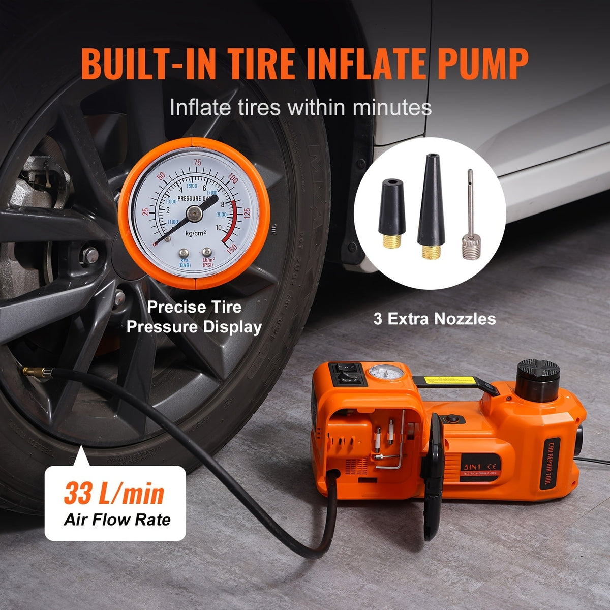HAPPYBUY Cric hydraulique pour voiture 5 tonnes 11023 lb avec pompe gonflable intégrée et lumière LED - Élévateur de voiture portable pour changement de pneu et réparations de garage, compatible avec SUV, monospace, berline et camion