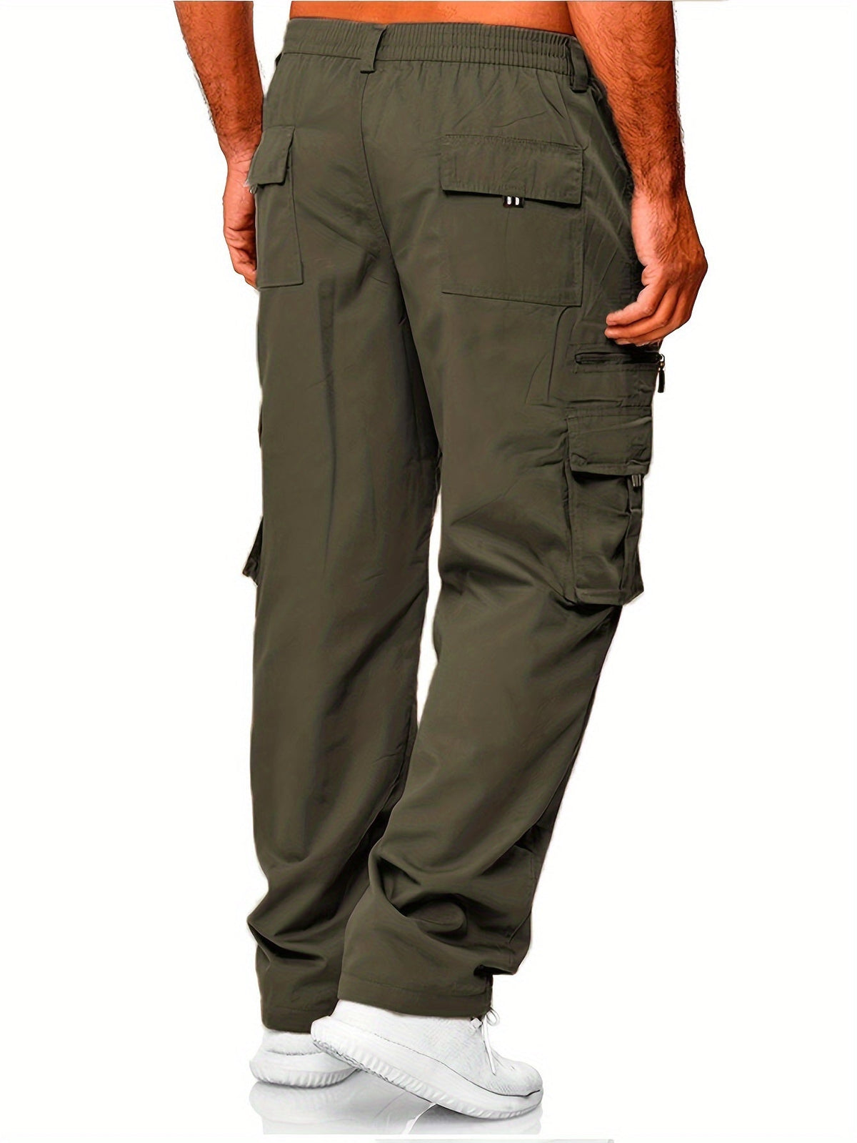 Lot de 3 pantalons cargo pour homme, coupe droite multipoches – Pantalon de randonnée en polyester tissé uni pour le printemps et l'automne, tailles S à XXXL, 9 combinaisons de couleurs
