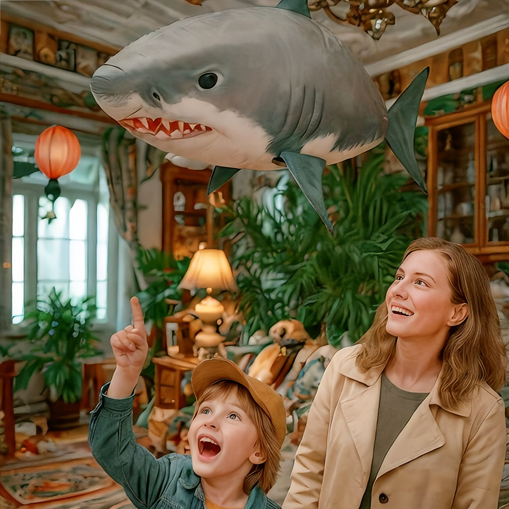 Jouet ballon gonflable requin volant télécommandé, poisson planeur flottant dans les airs, 145 cm, intérieur extérieur, cadeau d'anniversaire, Noël, Halloween pour enfants et adolescents, requin bleu ou poisson-clown orange