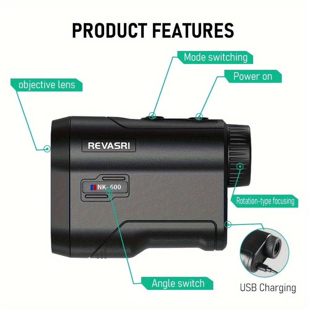 Télémètre de golf REVASRI 650 yards – Télémètre laser avec mode golf, compensation de pente, vitesse, hauteur, distance horizontale et verticale, mesure en deux points pour le golf, la chasse, le tir à l'arc et les activités en plein air