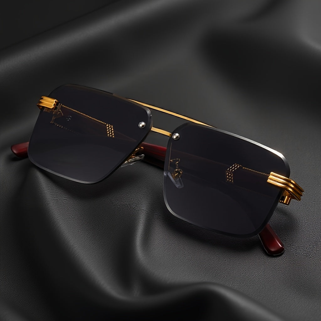 Lunettes de vue homme semi-cerclées style affaires – Monture en métal légère avec embouts de branches effet bois, lunettes fantaisie sans correction pour le bureau, la conduite, les voyages et le quotidien