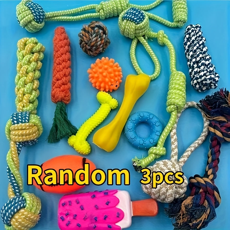 Lot de 3/5/7 jouets à mâcher en corde tressée pour chien - Jouets de dentition pour chiot, pour dressage intérieur et extérieur, pour petits chiens, styles et couleurs aléatoires