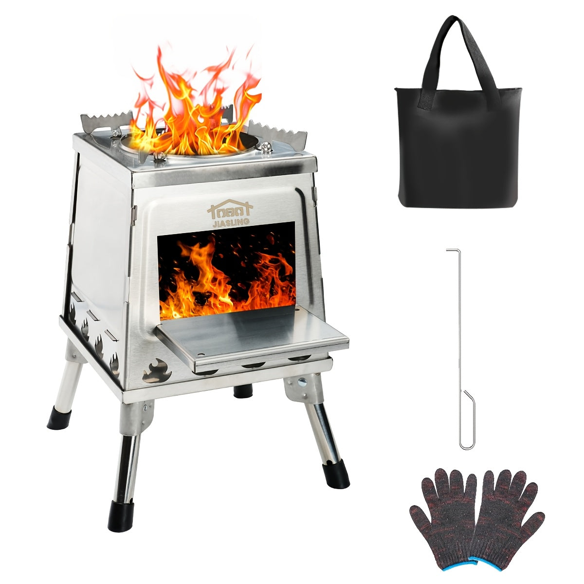 Réchaud de camping à bois portable – Réchaud de randonnée compact et pliable pour la marche, le camping, le pique-nique et le barbecue, aucune cartouche de combustible nécessaire, option cheminée, noir, vert ou acier inoxydable